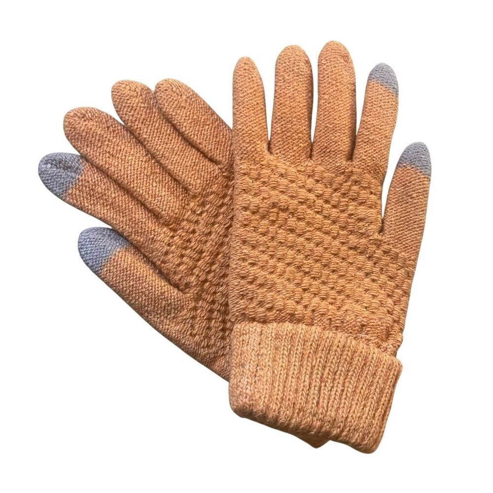 Touchscreen Gloves Unisex Burnt Orange Knit Winter - Picture 6 of 7